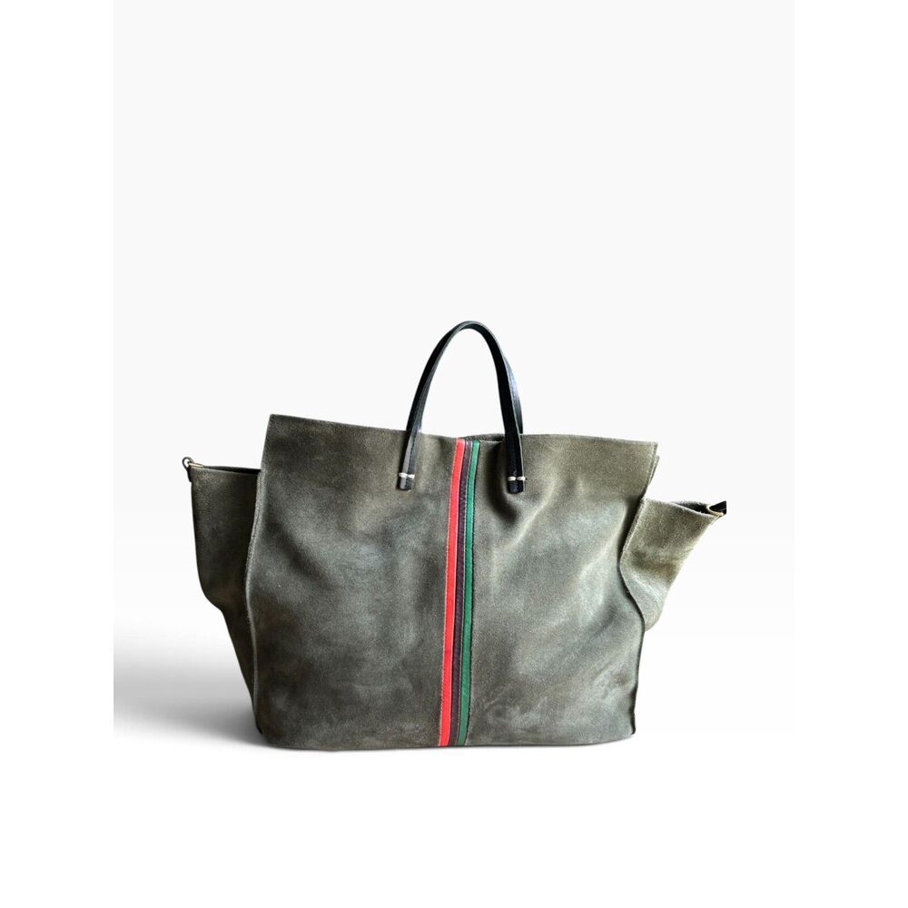 Clare V. Simple Tote Olive Suede Green Red Stripe Bag